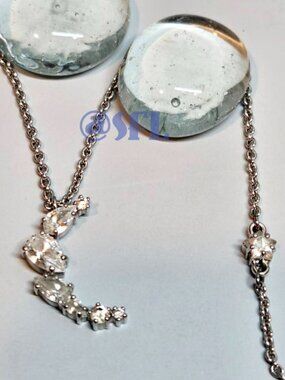 Atelier Swarovski Moon Star Necklace Silver Tone Clear Crystals Mixed Cut NWOT